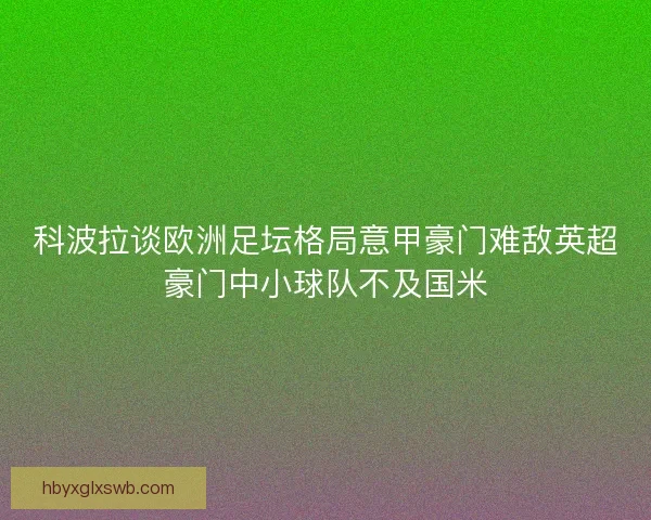 科波拉谈欧洲足坛格局意甲豪门难敌英超豪门中小球队不及国米
